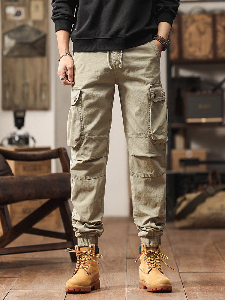 Men's Vintage-Inspired Multi‑Button Pocket Tapered Cargo Jogger Pants