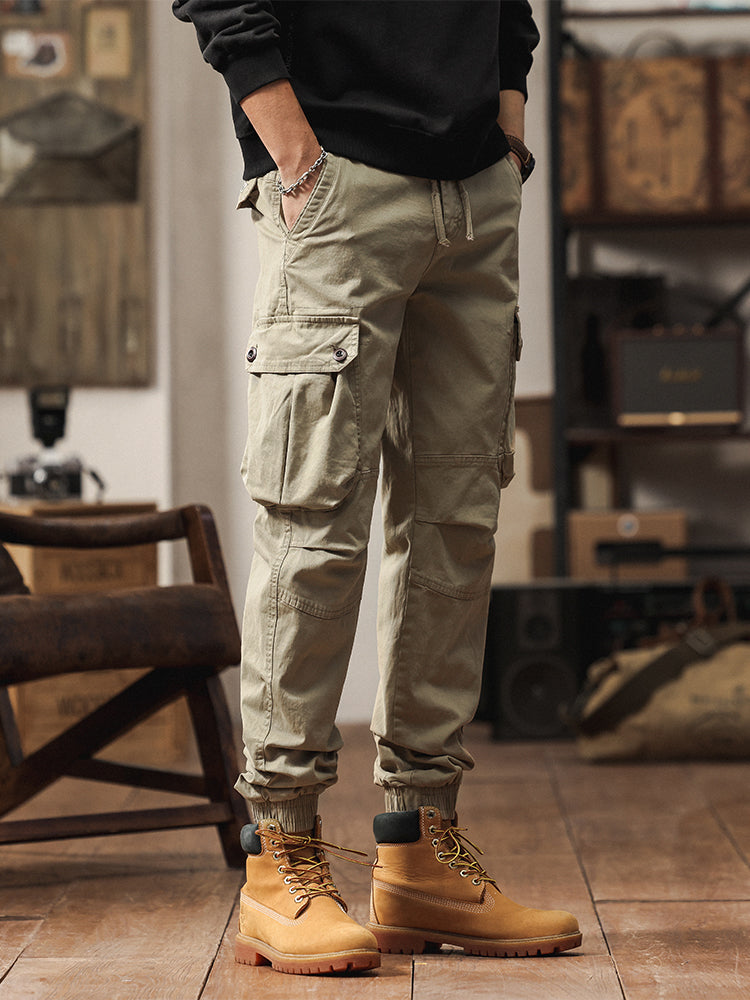 Men's Vintage-Inspired Multi‑Button Pocket Tapered Cargo Jogger Pants