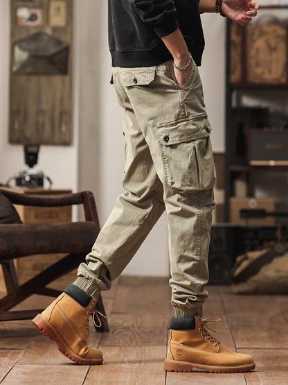 Men's Vintage-Inspired Multi‑Button Pocket Tapered Cargo Jogger Pants