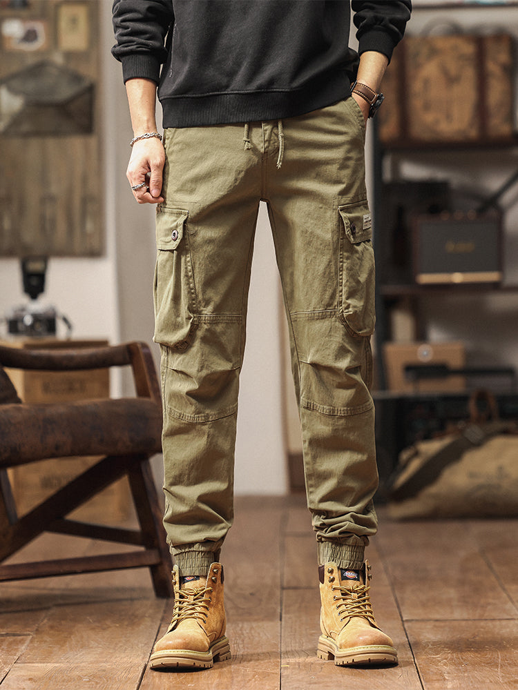 Men's Vintage-Inspired Multi‑Button Pocket Tapered Cargo Jogger Pants