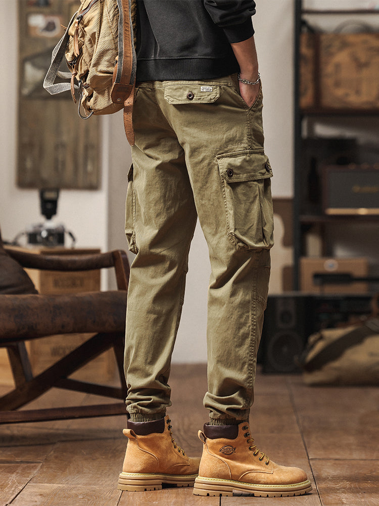 Men's Vintage-Inspired Multi‑Button Pocket Tapered Cargo Jogger Pants