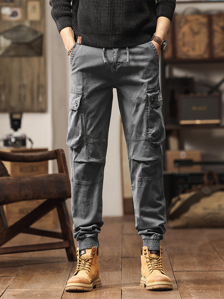 Men's Vintage-Inspired Multi‑Button Pocket Tapered Cargo Jogger Pants