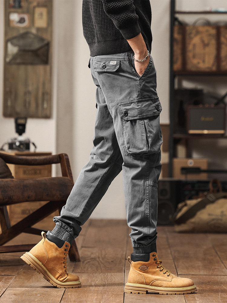 Men's Vintage-Inspired Multi‑Button Pocket Tapered Cargo Jogger Pants