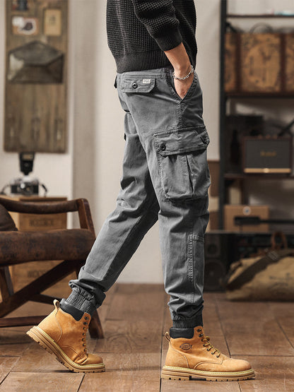 Men's Vintage-Inspired Multi‑Button Pocket Tapered Cargo Jogger Pants