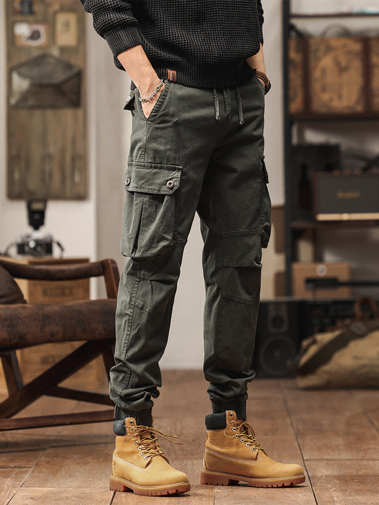 Men's Vintage-Inspired Multi‑Button Pocket Tapered Cargo Jogger Pants