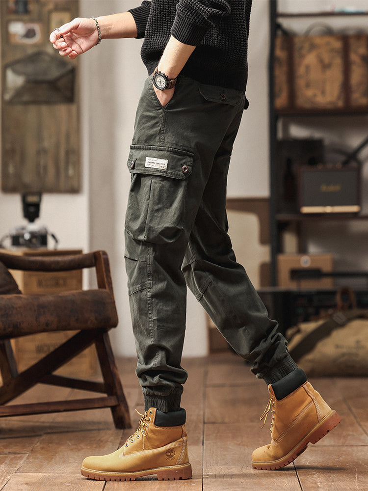 Men's Vintage-Inspired Multi‑Button Pocket Tapered Cargo Jogger Pants