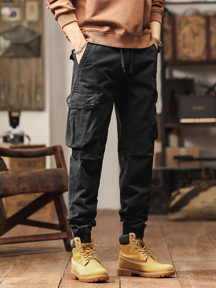 Men's Vintage-Inspired Multi‑Button Pocket Tapered Cargo Jogger Pants