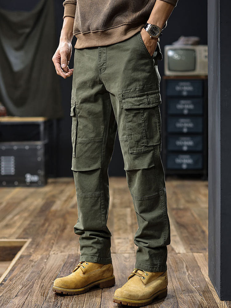Pantalones cargo rectos para hombre con múltiples bolsillos