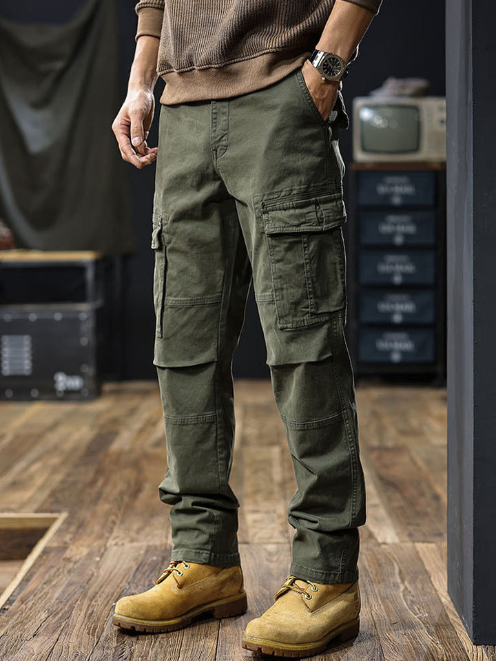 Pantalones cargo rectos para hombre con múltiples bolsillos