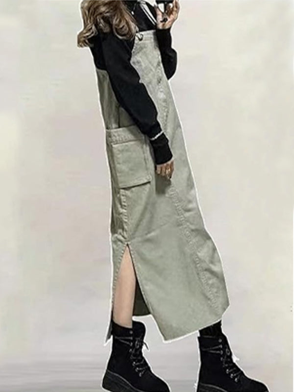 Damen-Latzkleid mit lockerer Passform und Seitenschlitzen
