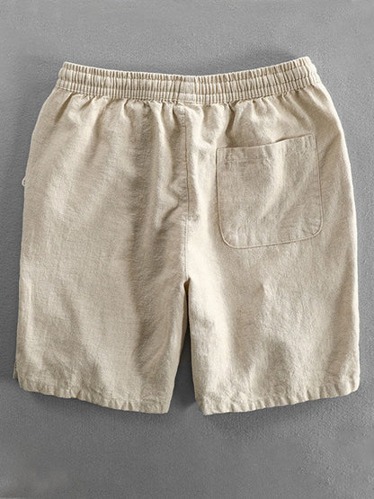 Short décontracté homme en ramie et coton avec cordon de serrage
