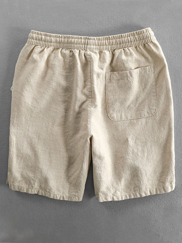 Pantaloncini casual da uomo in ramia e cotone con coulisse