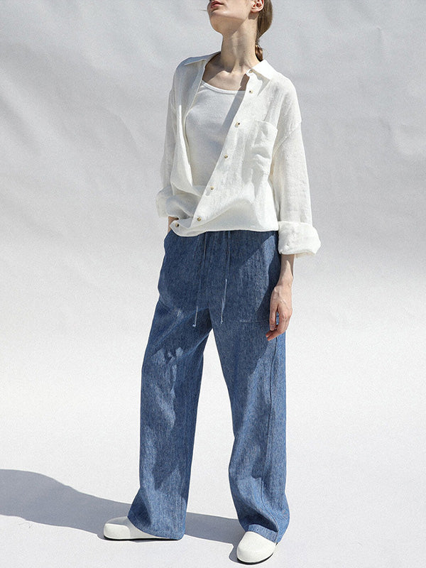 Chemise à manches longues en 100% lin avec poche poitrine
