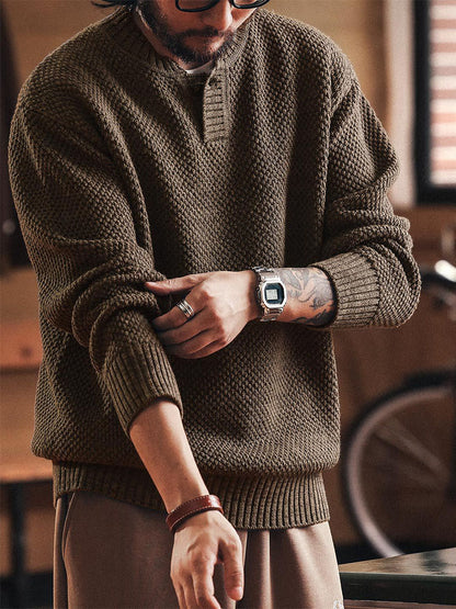 Herren Henry‑Knit Pullover mit strukturierter Oberfläche