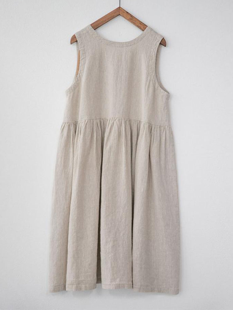 Robe sans manches en coton et lin à col en V