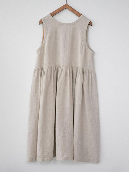 Robe sans manches en coton et lin à col en V
