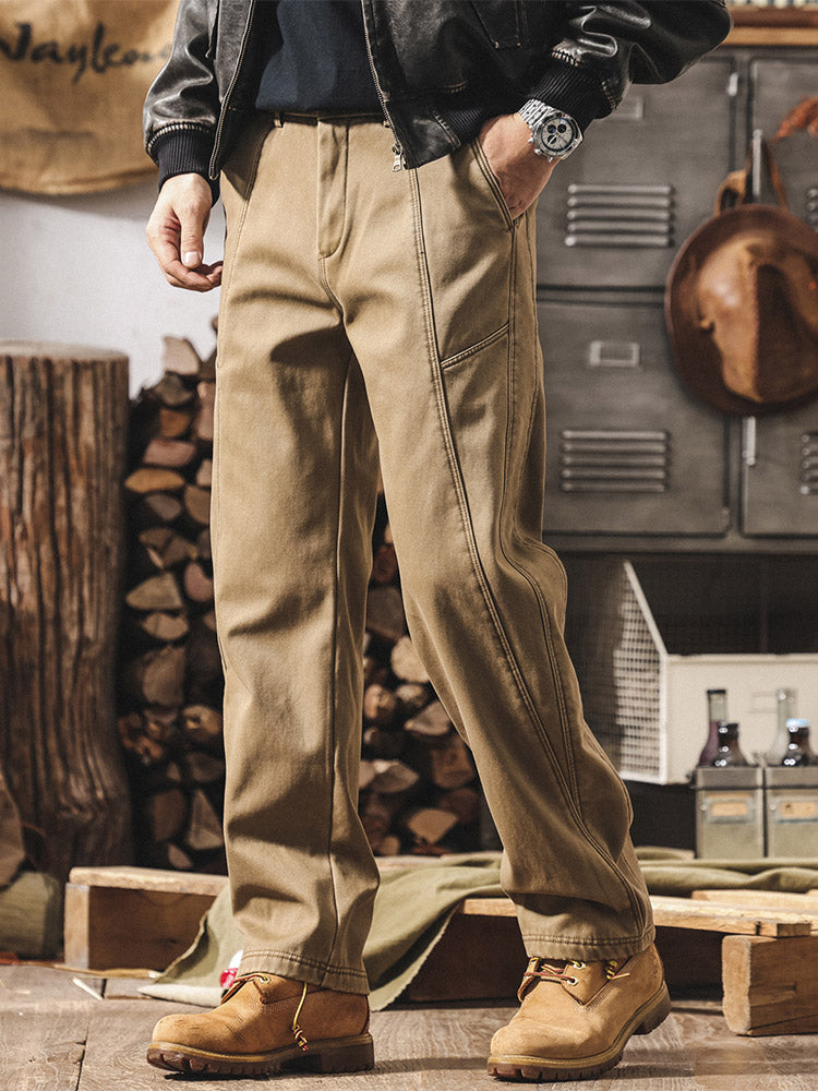 Pantalones para hombre 100 % algodón, de pernera ancha y con costuras en contraste, de estilo retro