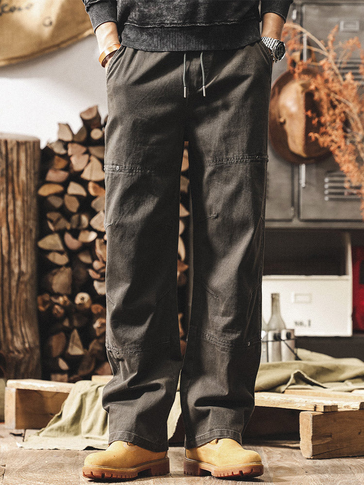 Pantalones para hombre de 100 % algodón con pernera ancha y cintura elástica