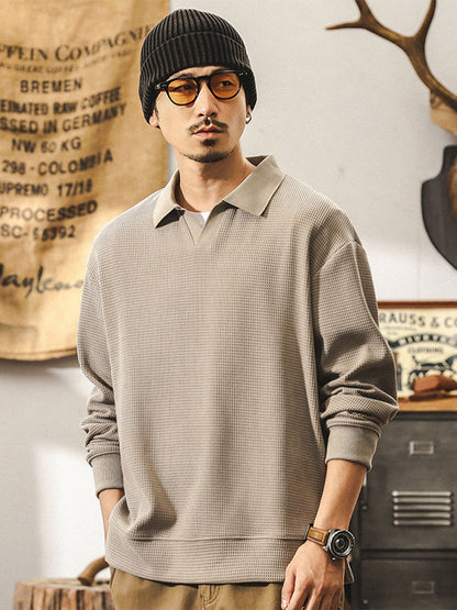 Herren Waffel‑Strick Langarm‑Polo‑Shirt