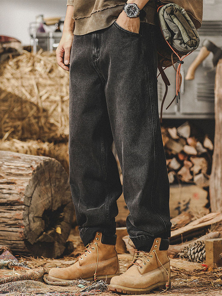 Herren Schwarz‑Gewaschene Loose‑Fit‑Jeans