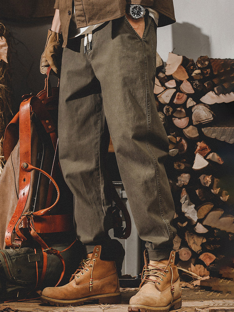 Pantaloni casual da uomo in 98% cotone e 2% elastan con vita a coulisse