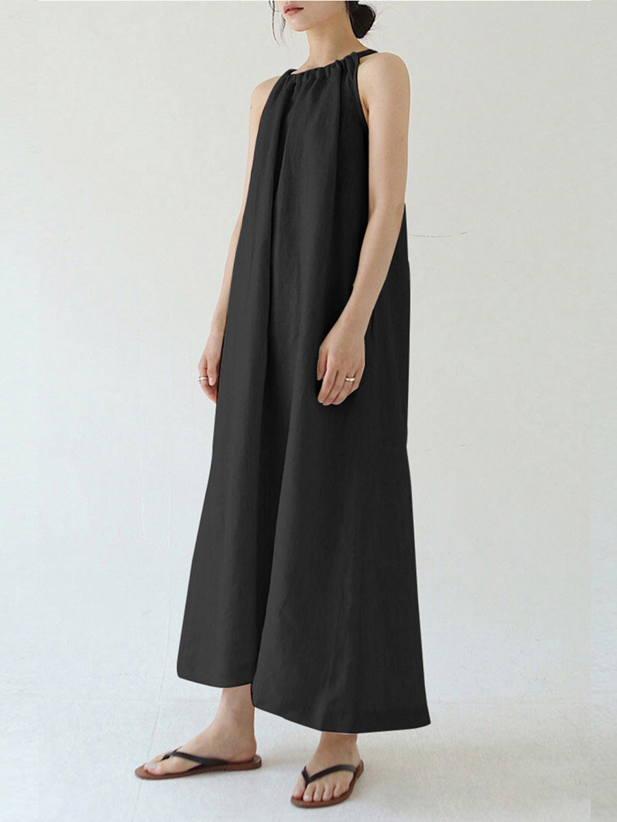 Vestido de lino con hombros descubiertos y tirantes en la espalda