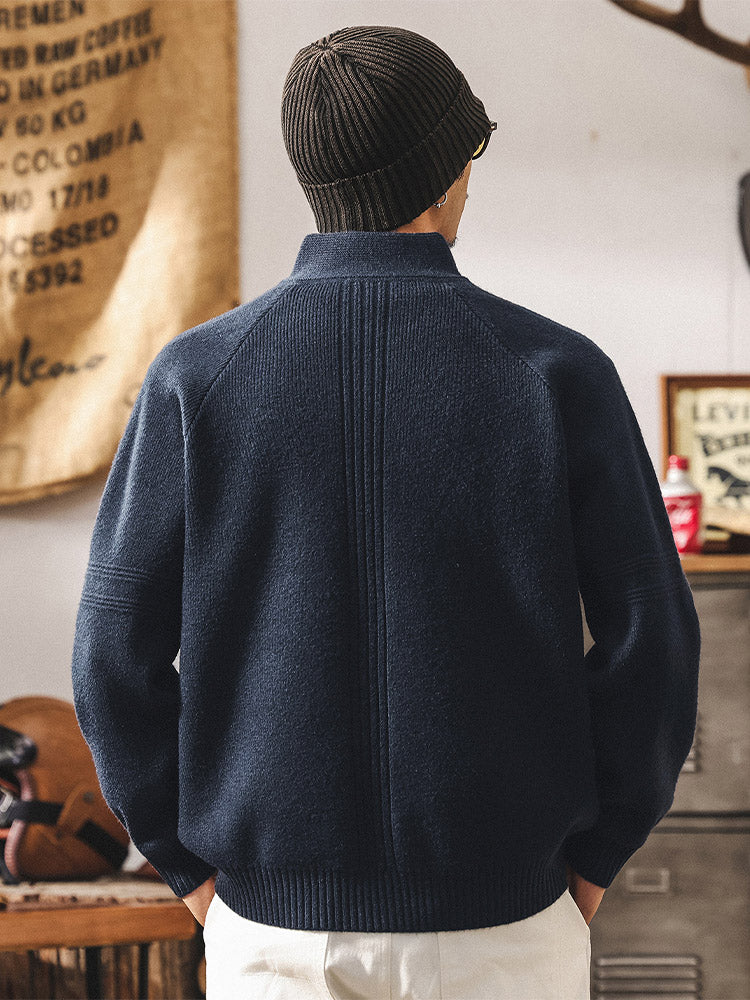 Herren Strickjacke mit Reißverschluss, Stehkragen, modischer Pulloverjacke