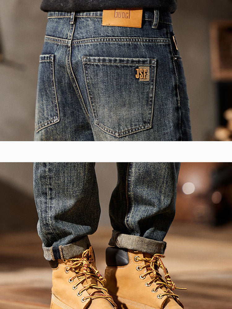 Jeans da uomo modello balloon fit con lavaggio retrò e design multi-tasche