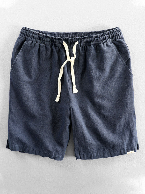 Pantaloncini casual da uomo in ramia e cotone con coulisse
