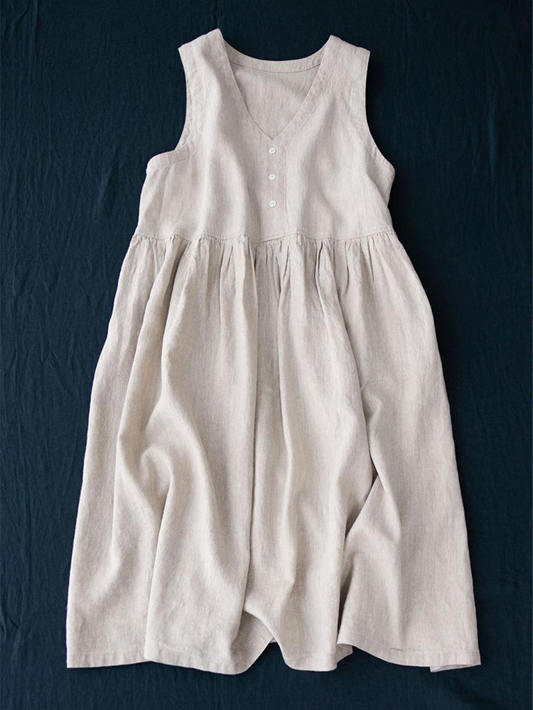 Robe sans manches en coton et lin à col en V