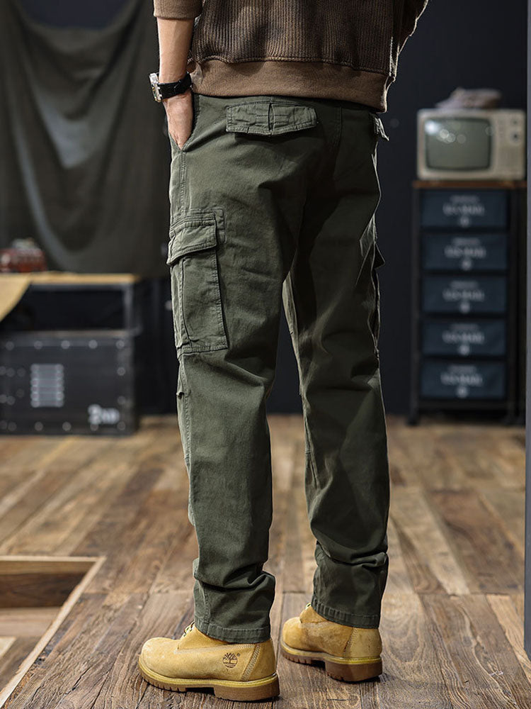 Pantalones cargo rectos para hombre con múltiples bolsillos