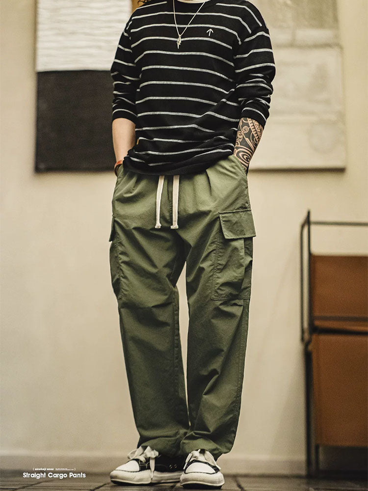 Herren Gerade‑Schnitt‑Cargohose aus Nylon mit Kordelbund