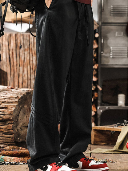 Pantalon décontracté homme en lyocell et coton, jambes larges, cordon de serrage