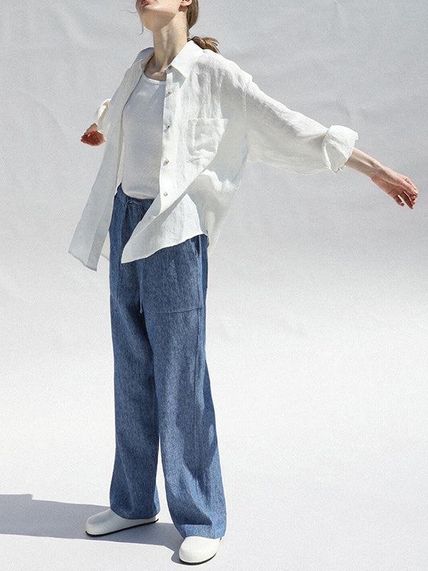 Chemise à manches longues en 100% lin avec poche poitrine