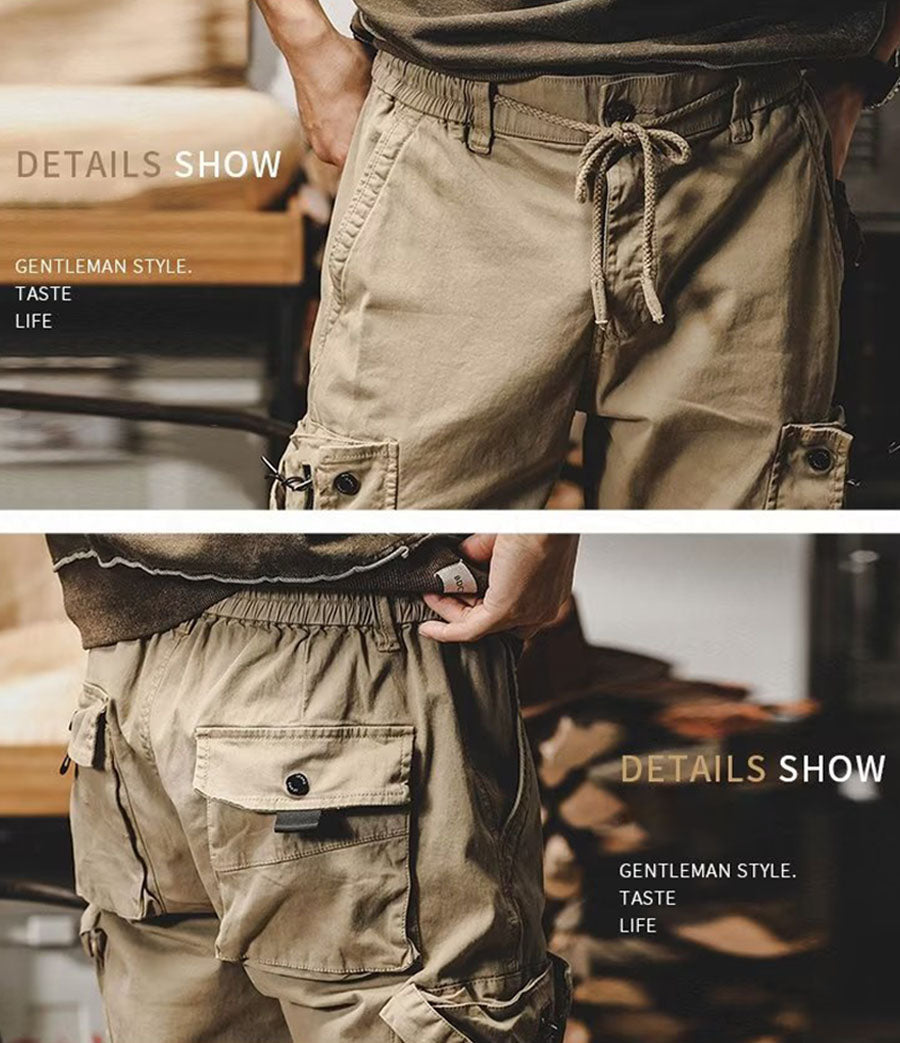Pantalones cargo deportivos de algodón elástico con múltiples bolsillos para hombre