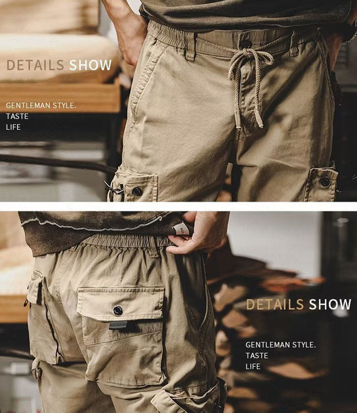 Pantalones cargo deportivos de algodón elástico con múltiples bolsillos para hombre