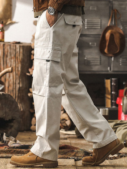 Vintage-Cargohose für Herren mit mehreren Taschen, geradem Bein und Baumwoll-Design