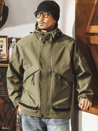 Winddichte Herren-Outdoor-Feldjacke aus Polyester mit Kapuze