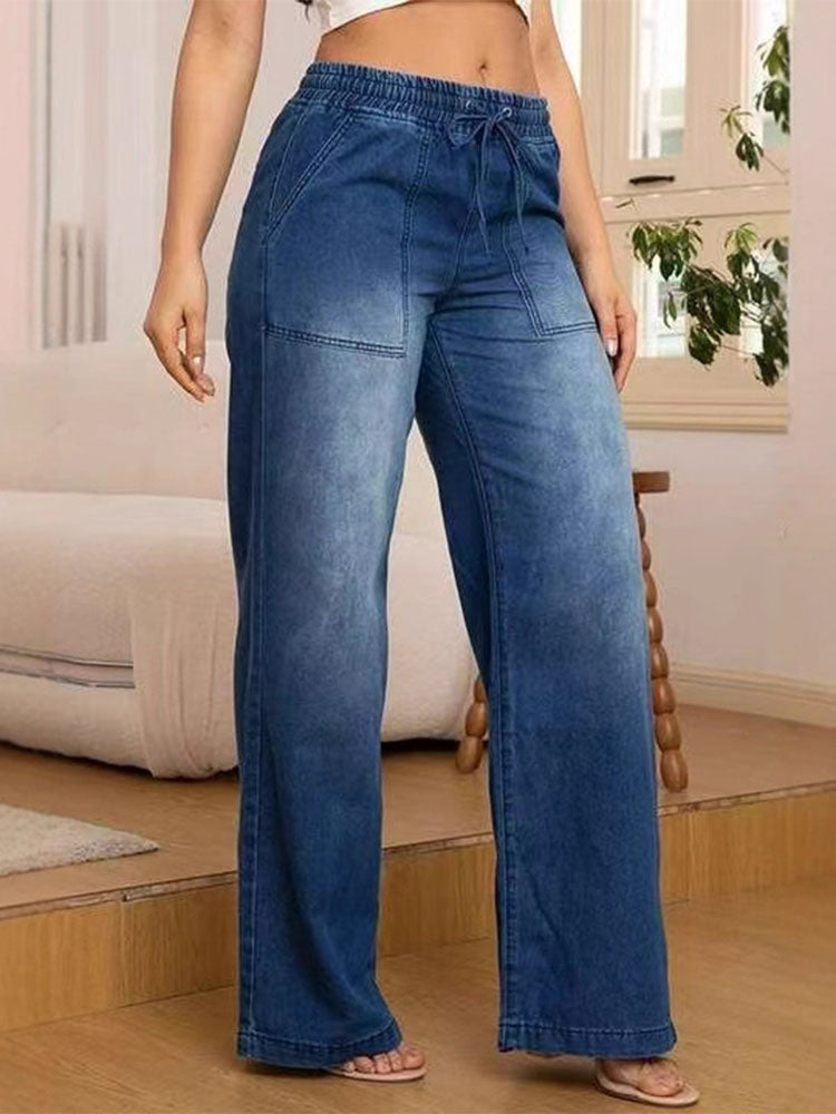 Damen Weit‑Bein‑Jeans mit Kordelbund