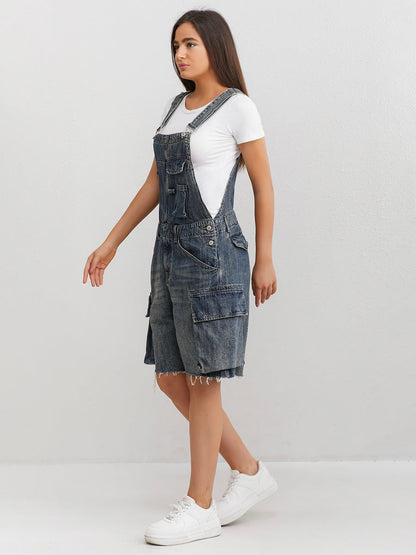 Women's Denim Cargo Overall Shorts