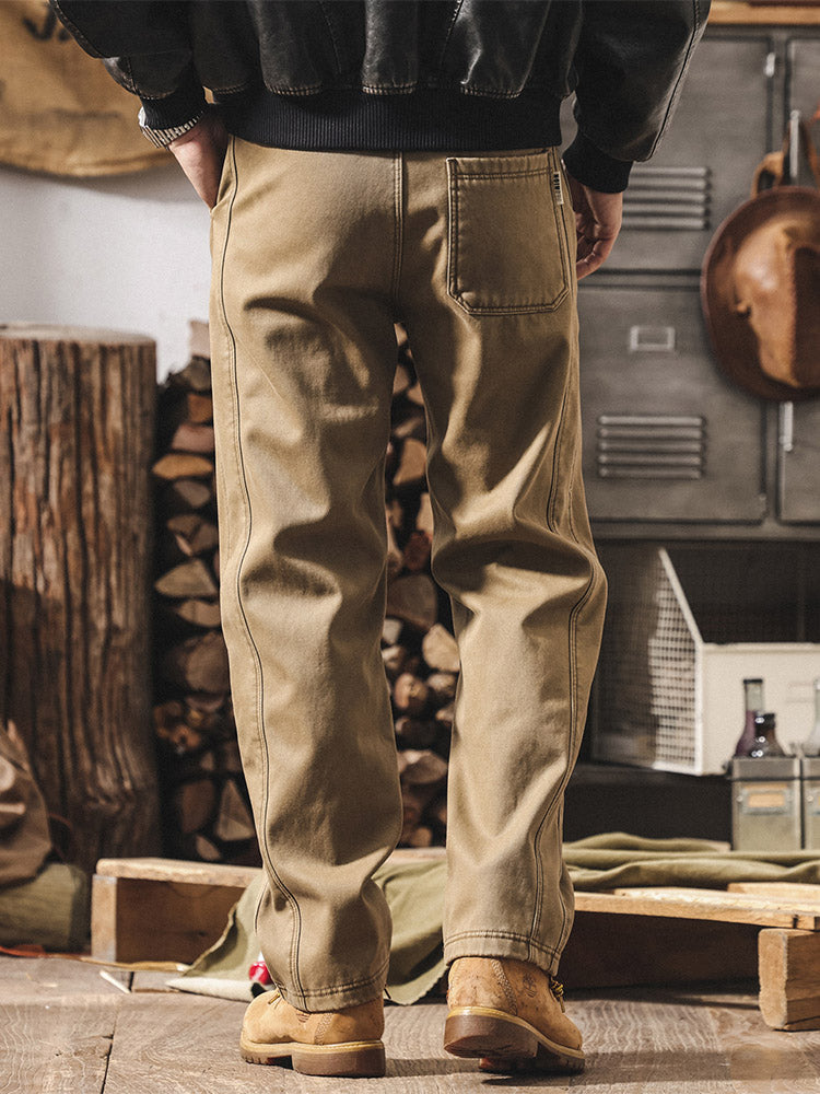 Pantalones para hombre 100 % algodón, de pernera ancha y con costuras en contraste, de estilo retro