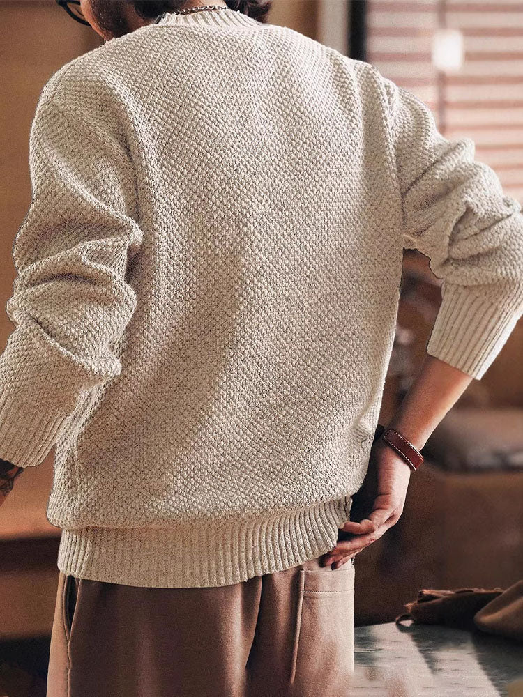 Herren Henry‑Knit Pullover mit strukturierter Oberfläche