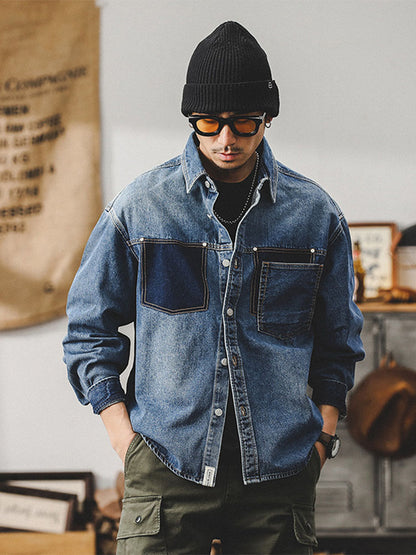 Herren Denim‑Hemdjacke mit Kontrasttaschen
