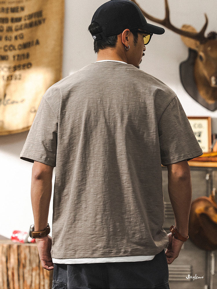 Herren Kurzarm‑T‑Shirt mit Fake‑Layer‑Effekt und V‑Ausschnitt
