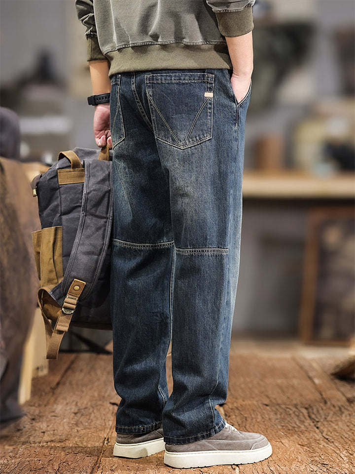 Jeans da uomo a gamba larga con lavaggio rétro