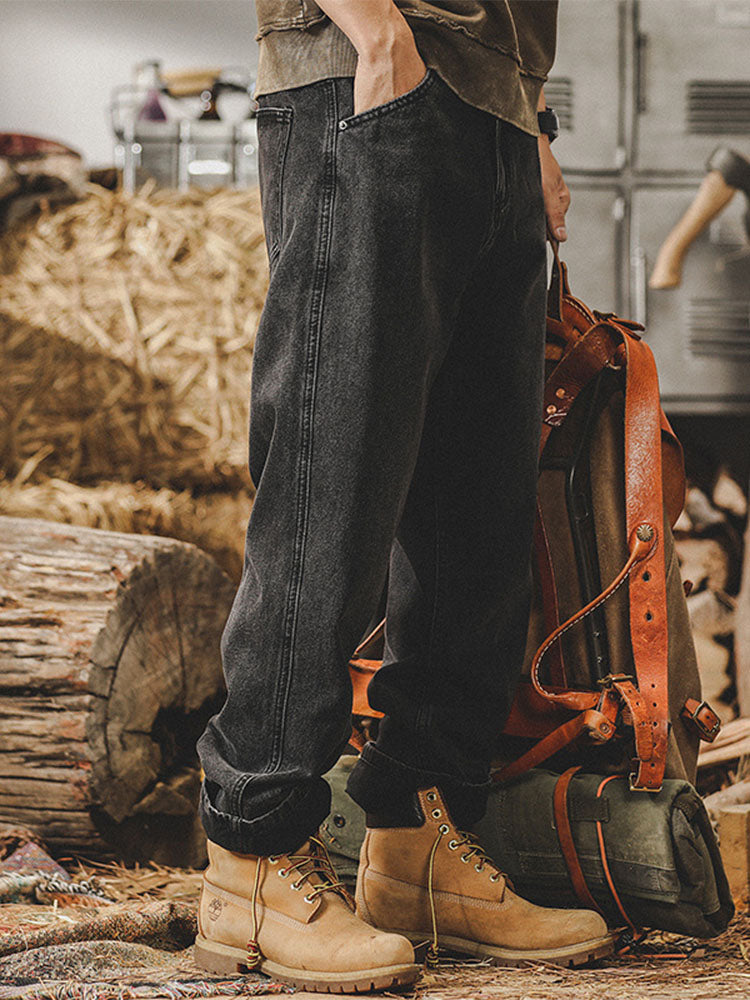 Herren Schwarz‑Gewaschene Loose‑Fit‑Jeans