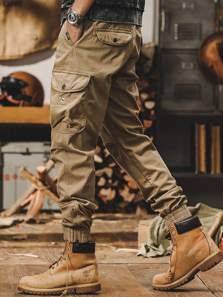 Herren Retro Cargohose Jogger‑Schnitt Baumwolle‑Elasthan