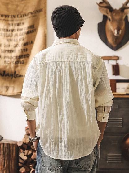 Herren Vintage Langarmhemd mit Stickerei Lässiges Lyocell Freizeithemd