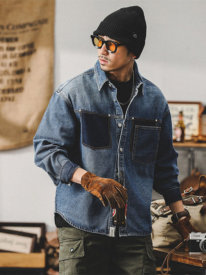 Herren Denim‑Hemdjacke mit Kontrasttaschen