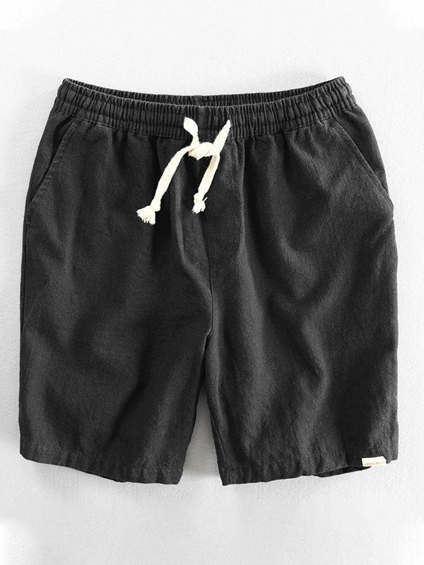 Pantaloncini casual da uomo in ramia e cotone con coulisse